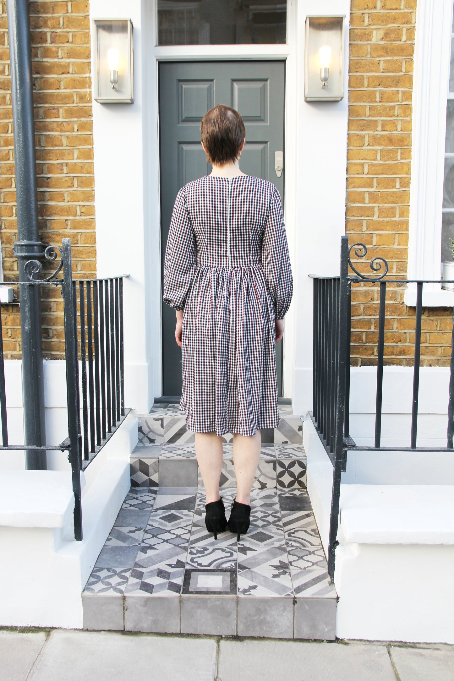 Maya Dress - Check Print Long Sleeves Dress With Gathered Waist Line