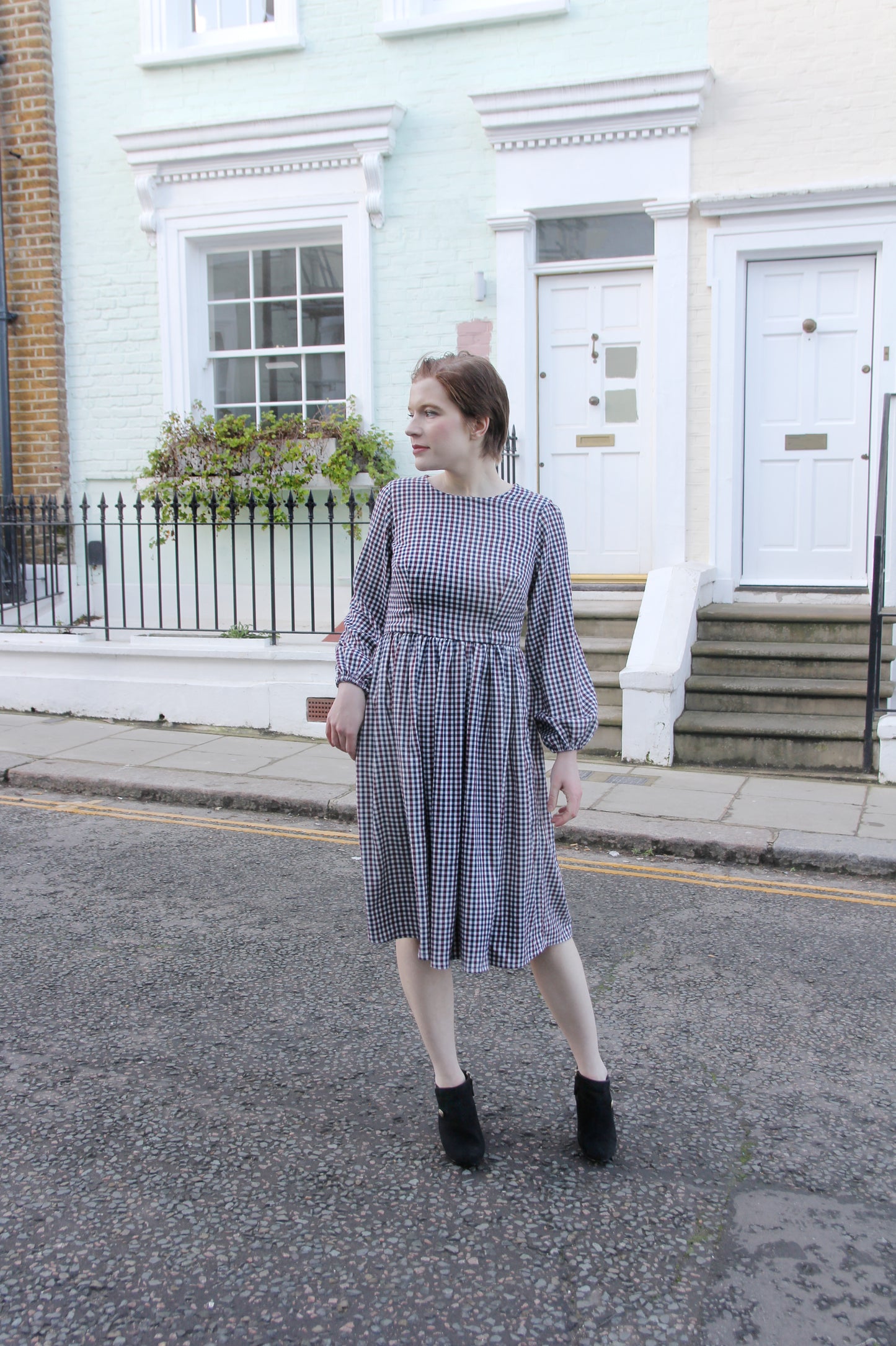 Maya Dress - Check Print Long Sleeves Dress With Gathered Waist Line