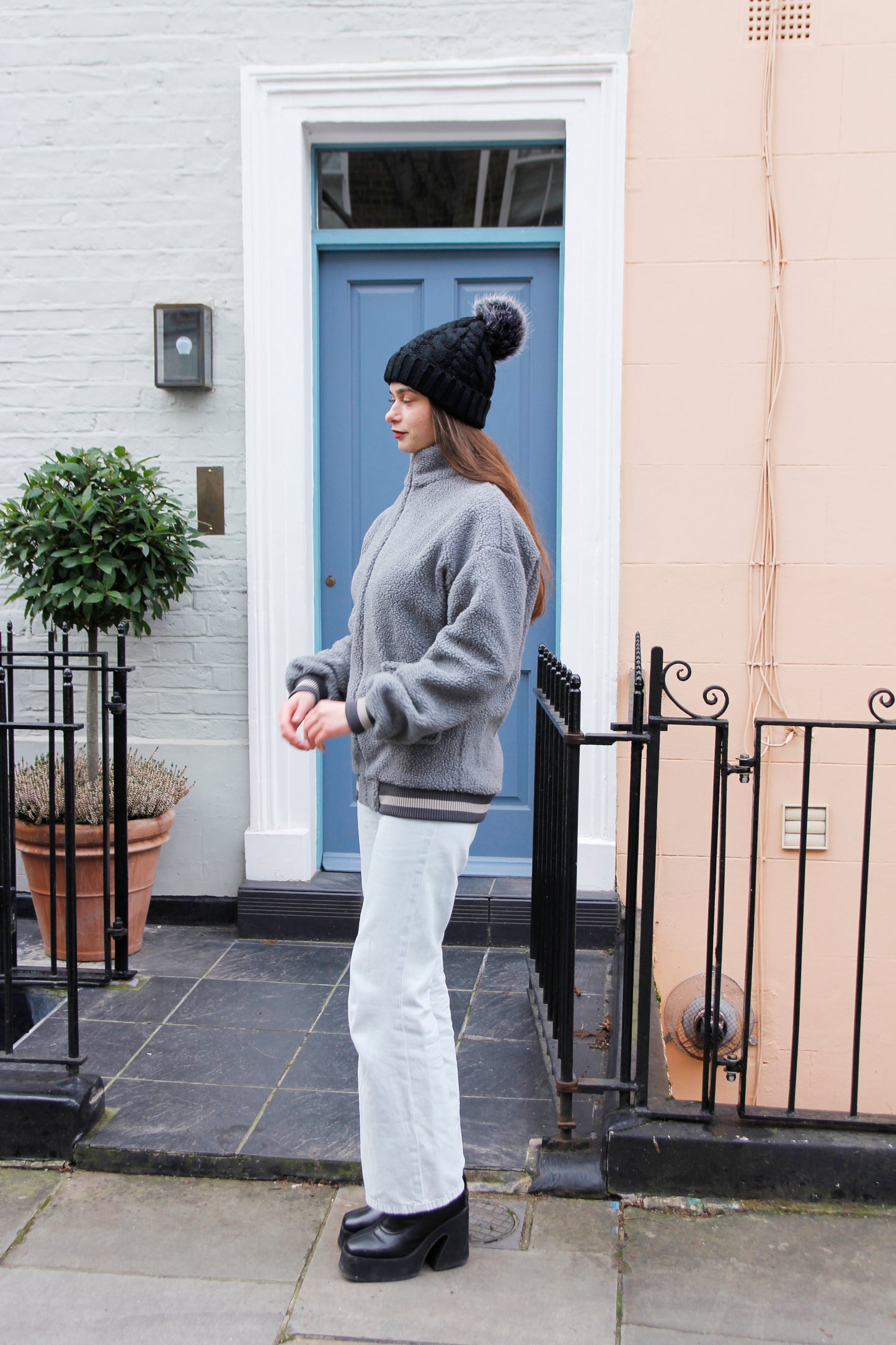 Sara - Grey Fleece Bomber Jacket