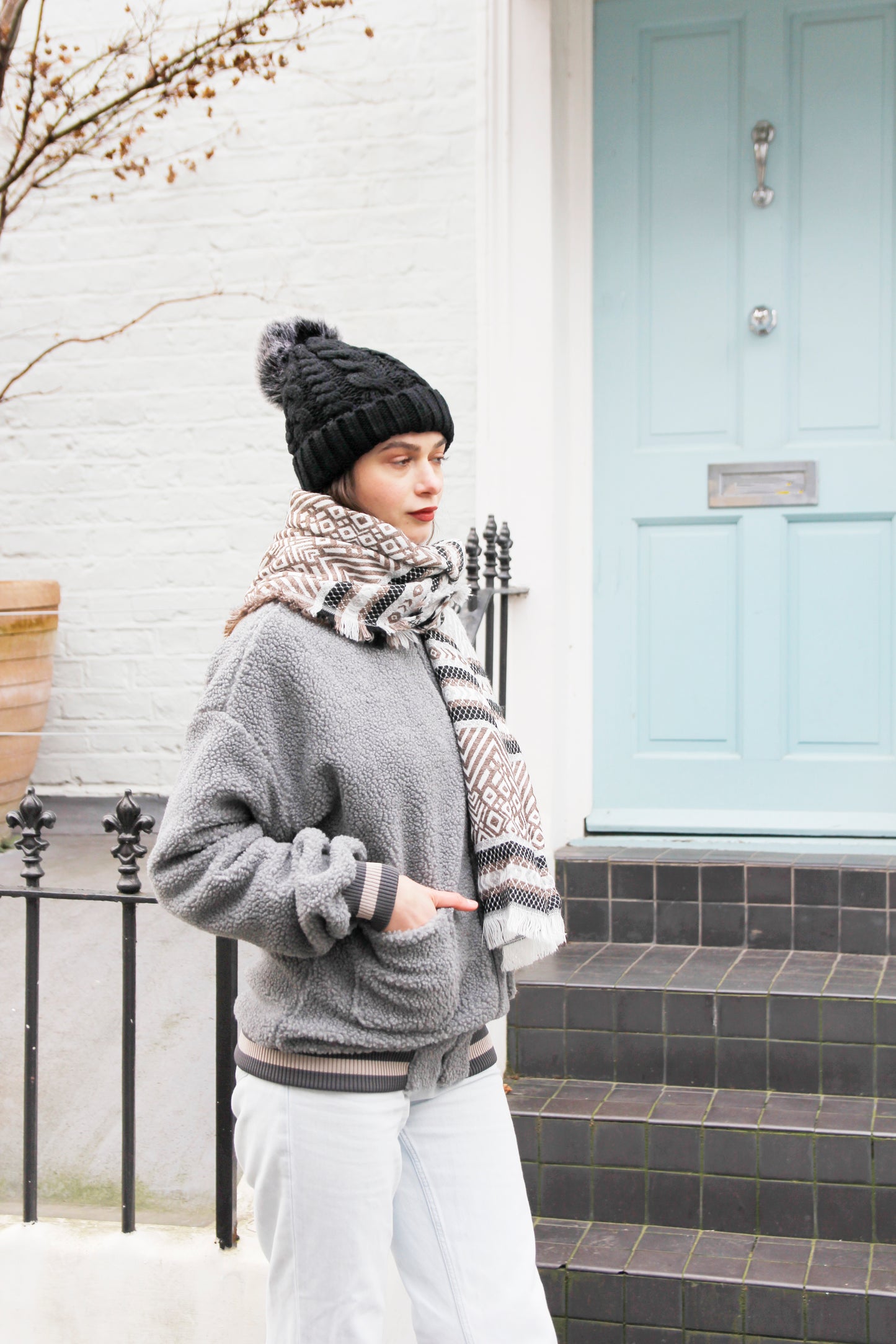 Sara - Grey Fleece Bomber Jacket
