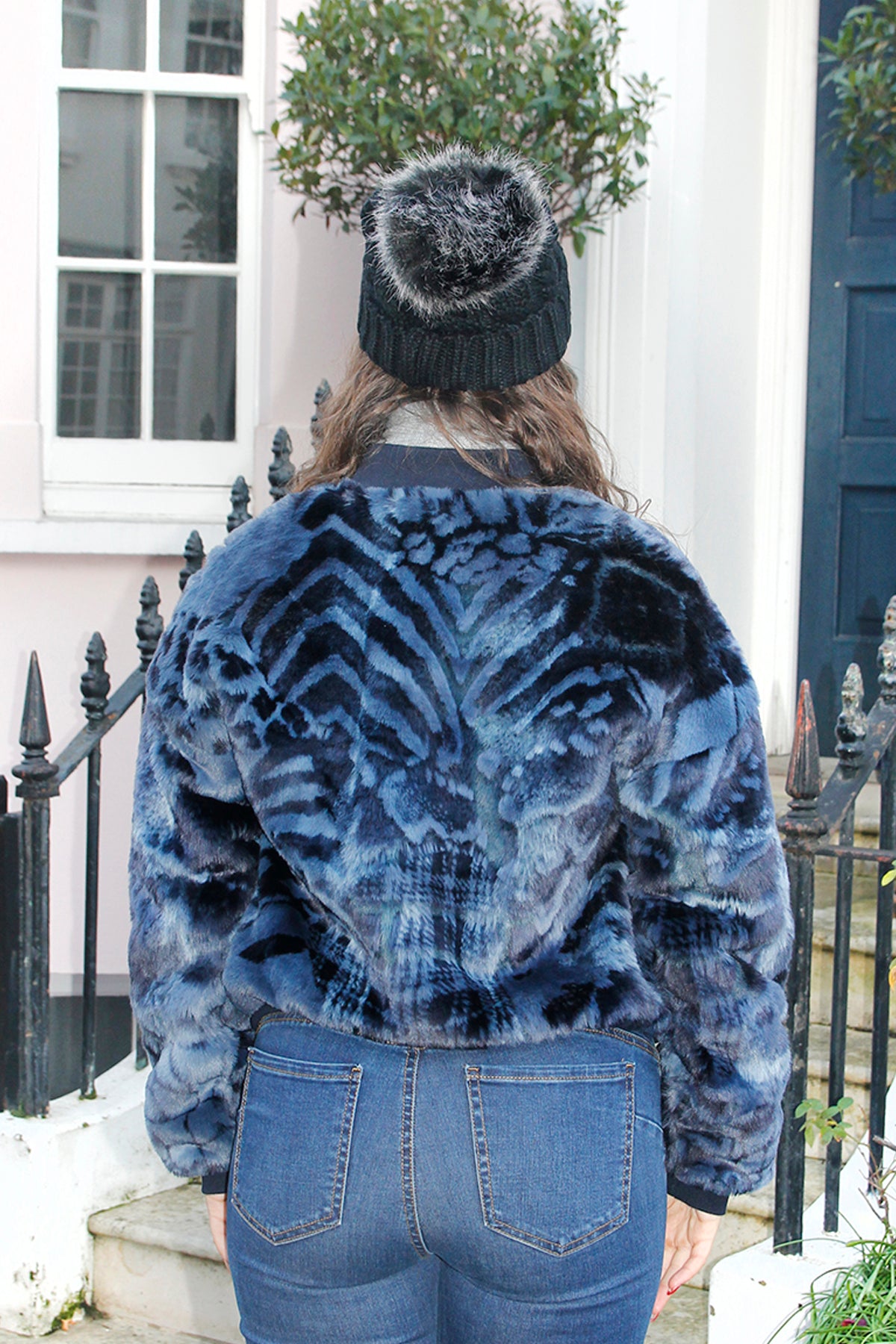 Jemma - Blue Faux Fur Winter Bomber Jacket For Women