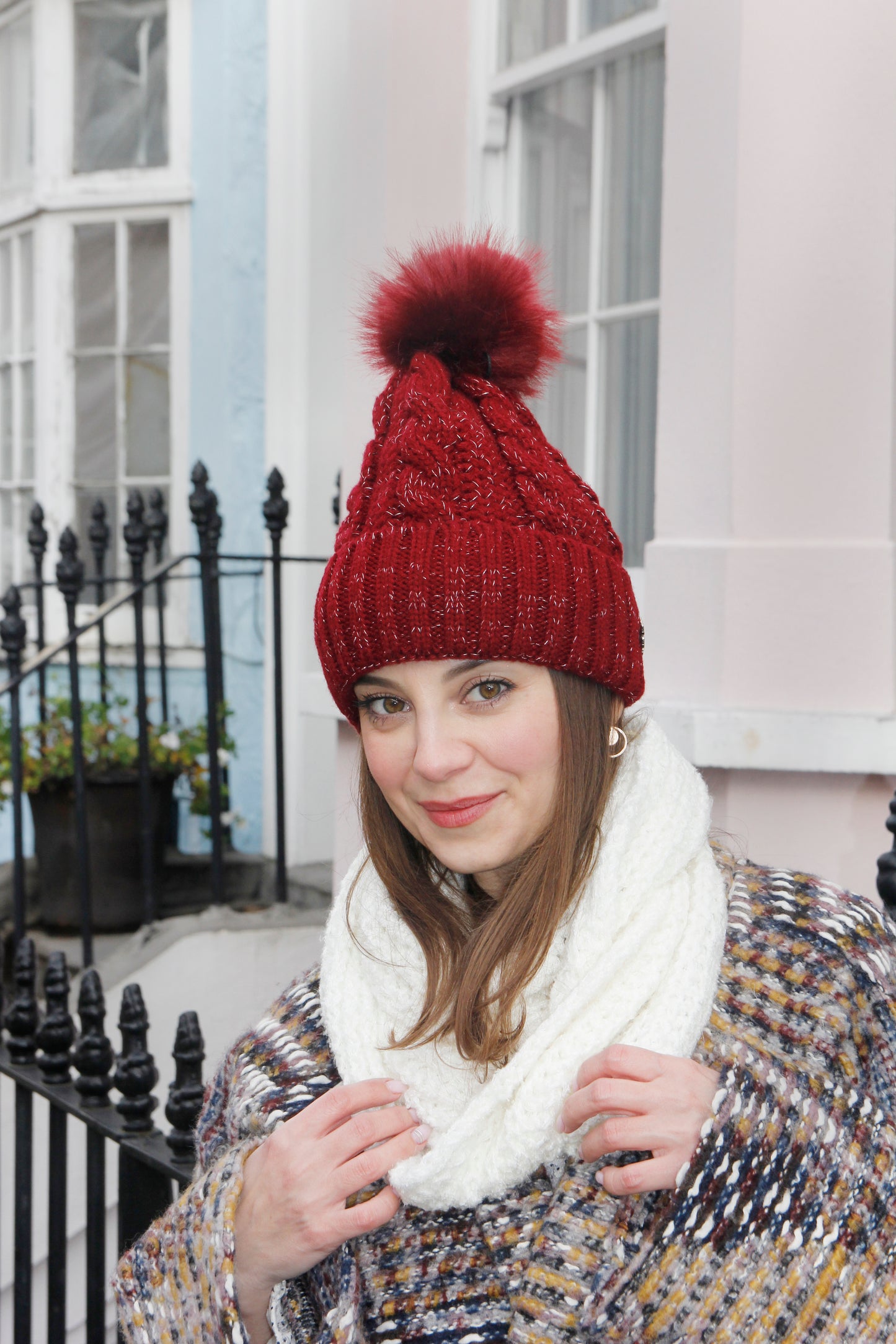 Ruby - Red Cable Knit Winter Women's Beanie Hat