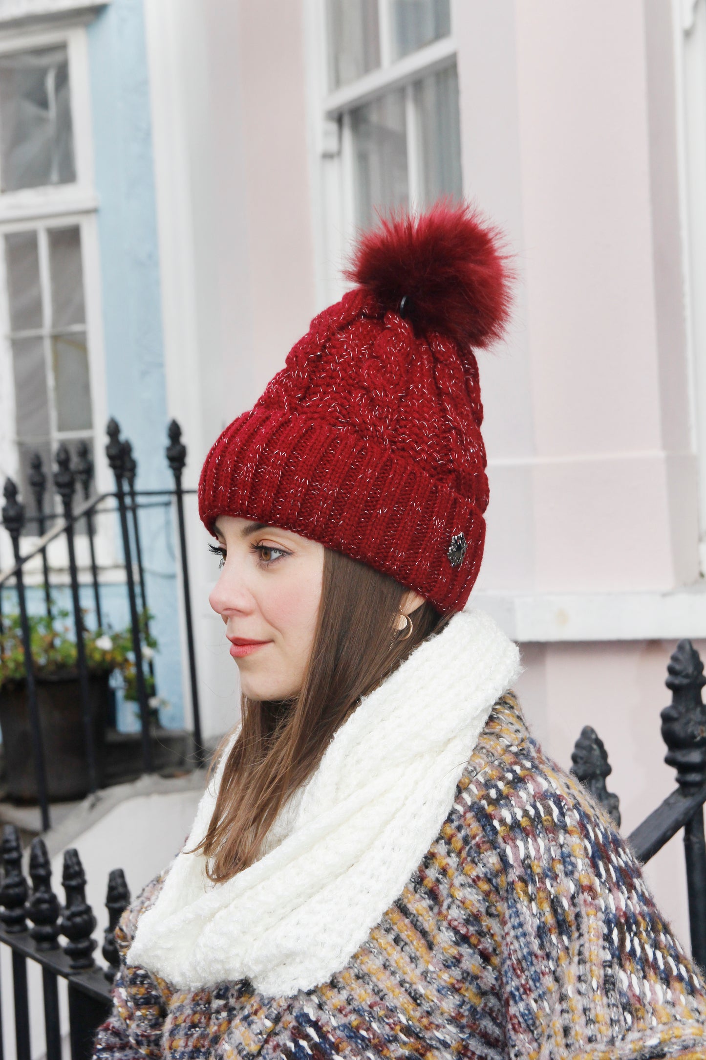 Ruby - Red Cable Knit Winter Women's Beanie Hat
