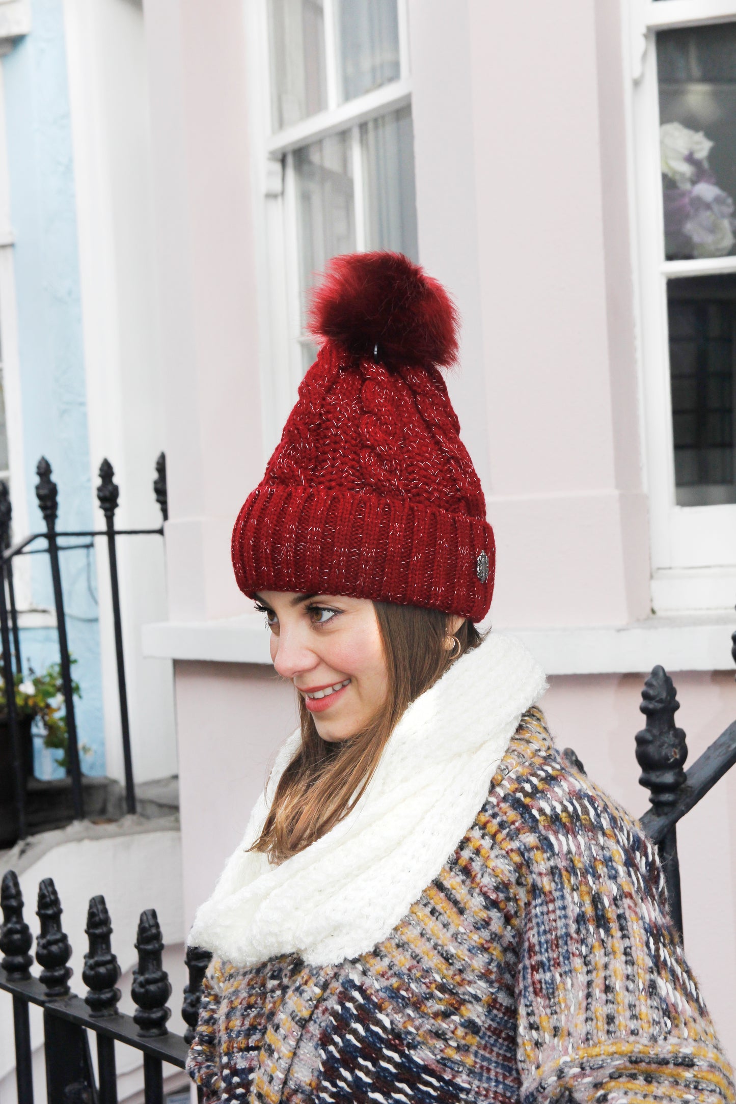 Ruby - Red Cable Knit Winter Women's Beanie Hat