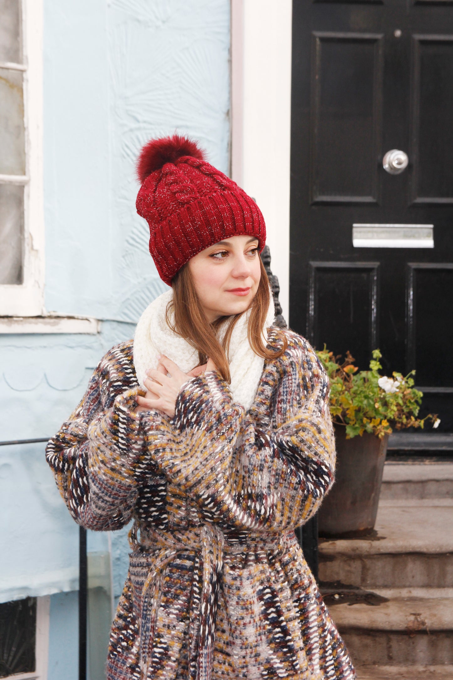 Ruby - Red Cable Knit Winter Women's Beanie Hat