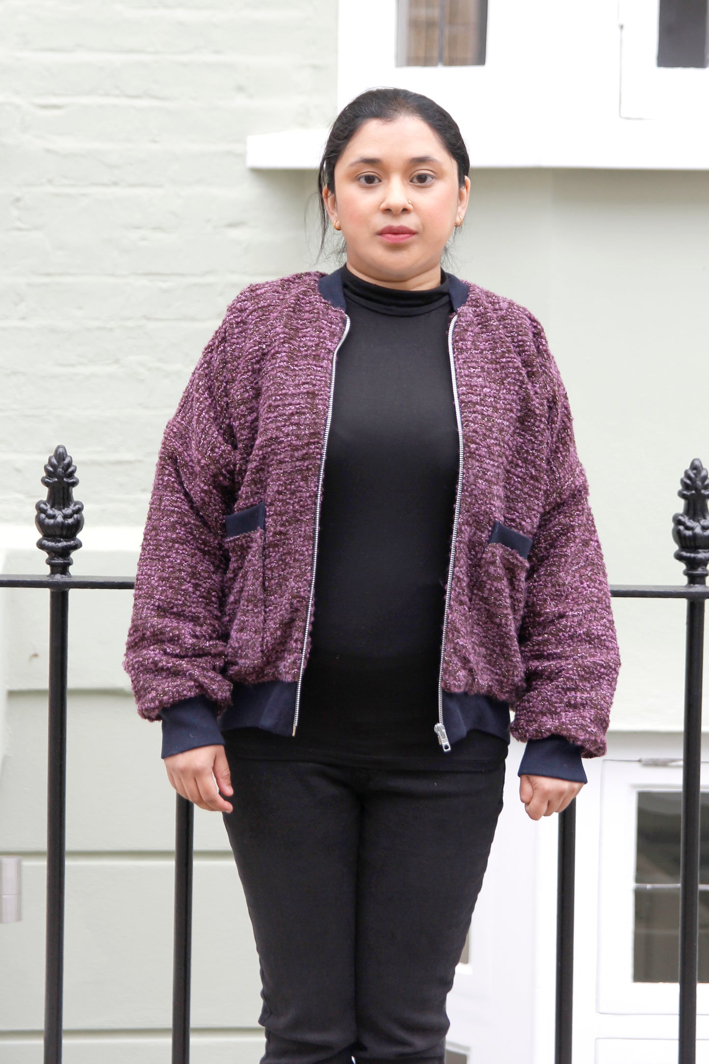 Kirsty - Burgundy Wool Blend Bomber Jacket