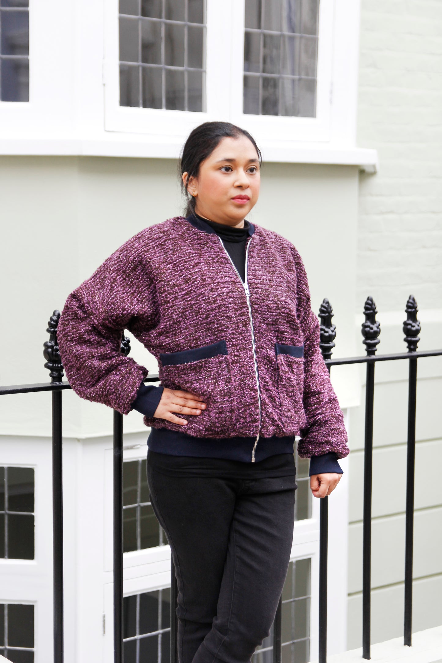 Kirsty - Burgundy Wool Blend Bomber Jacket