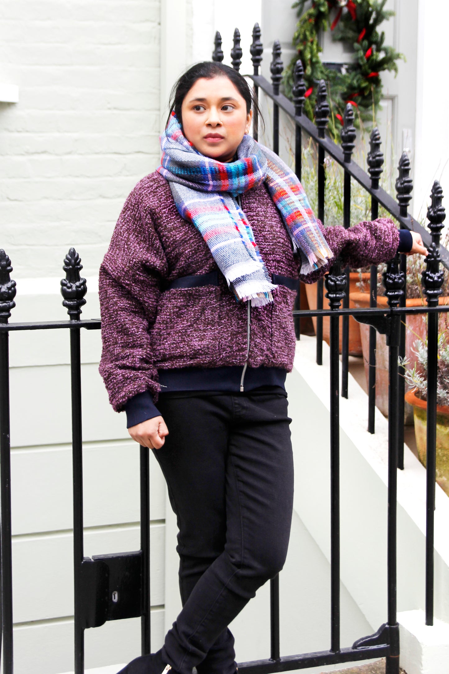 Kirsty - Burgundy Wool Blend Bomber Jacket