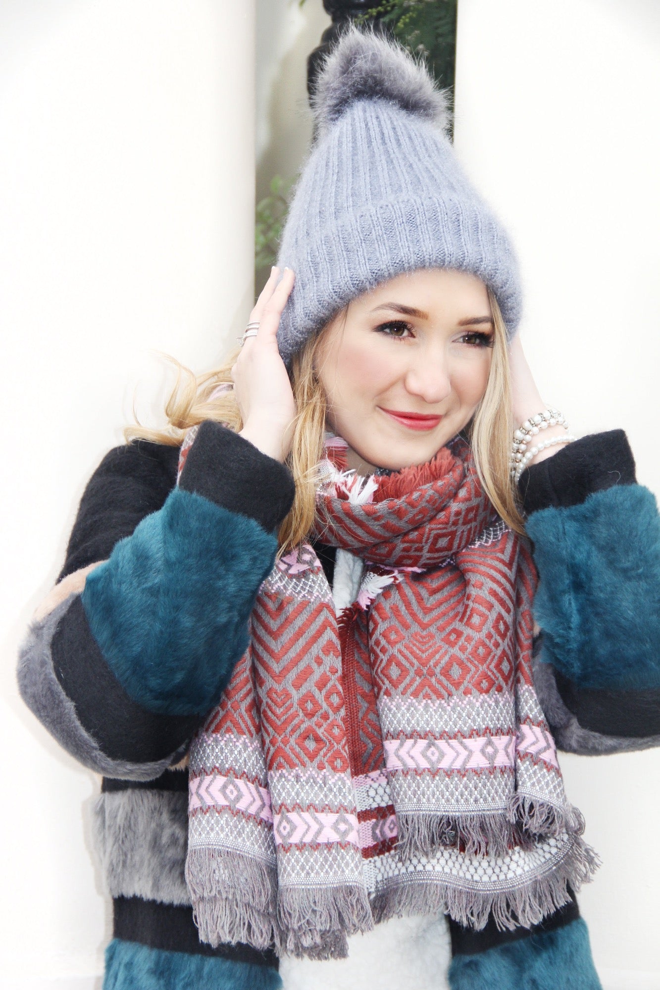 Burgundy Red and Pink Multi Colour Women's Thick Winter Scarf