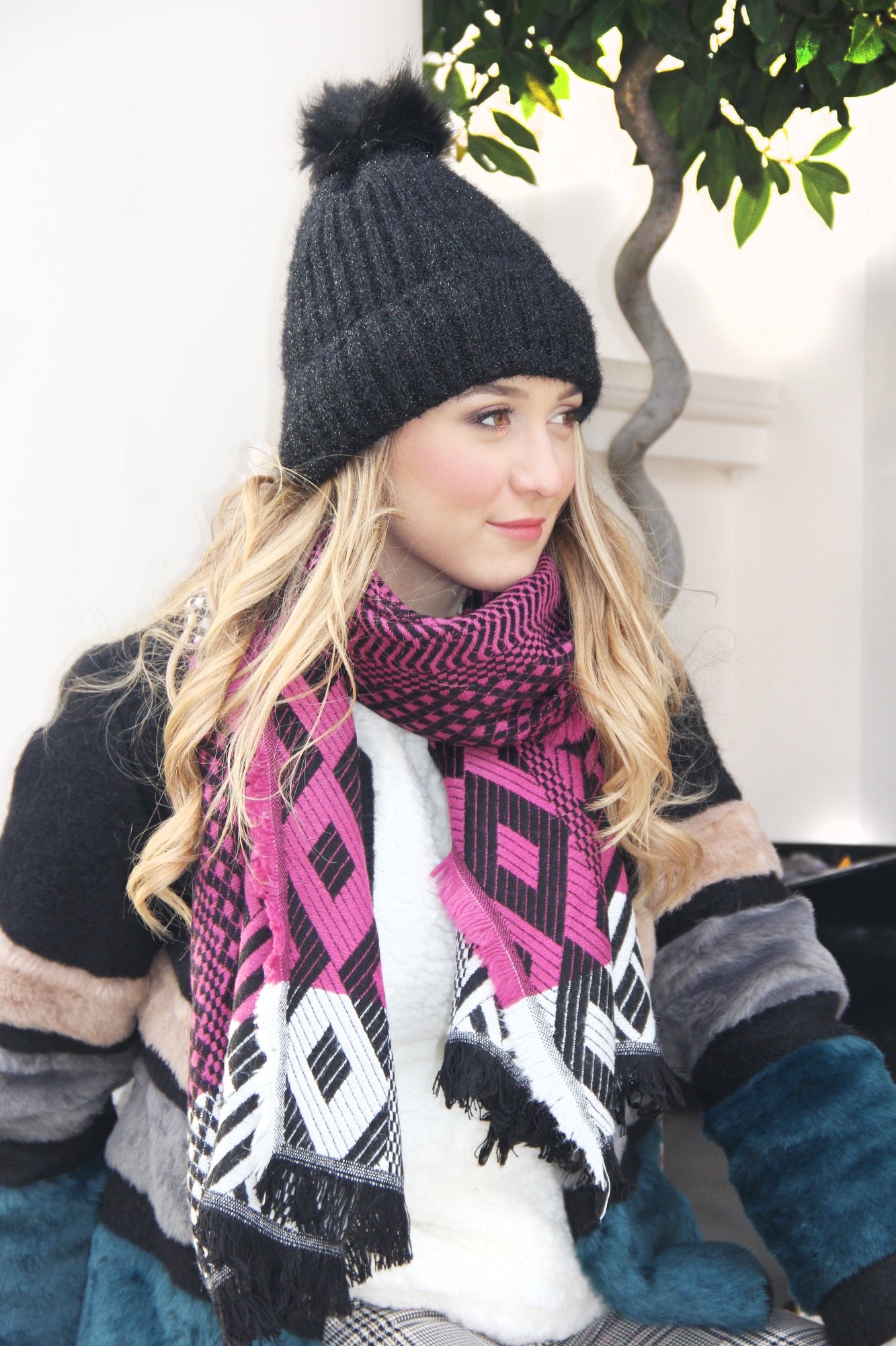 fuchsia pink winter women's scarf