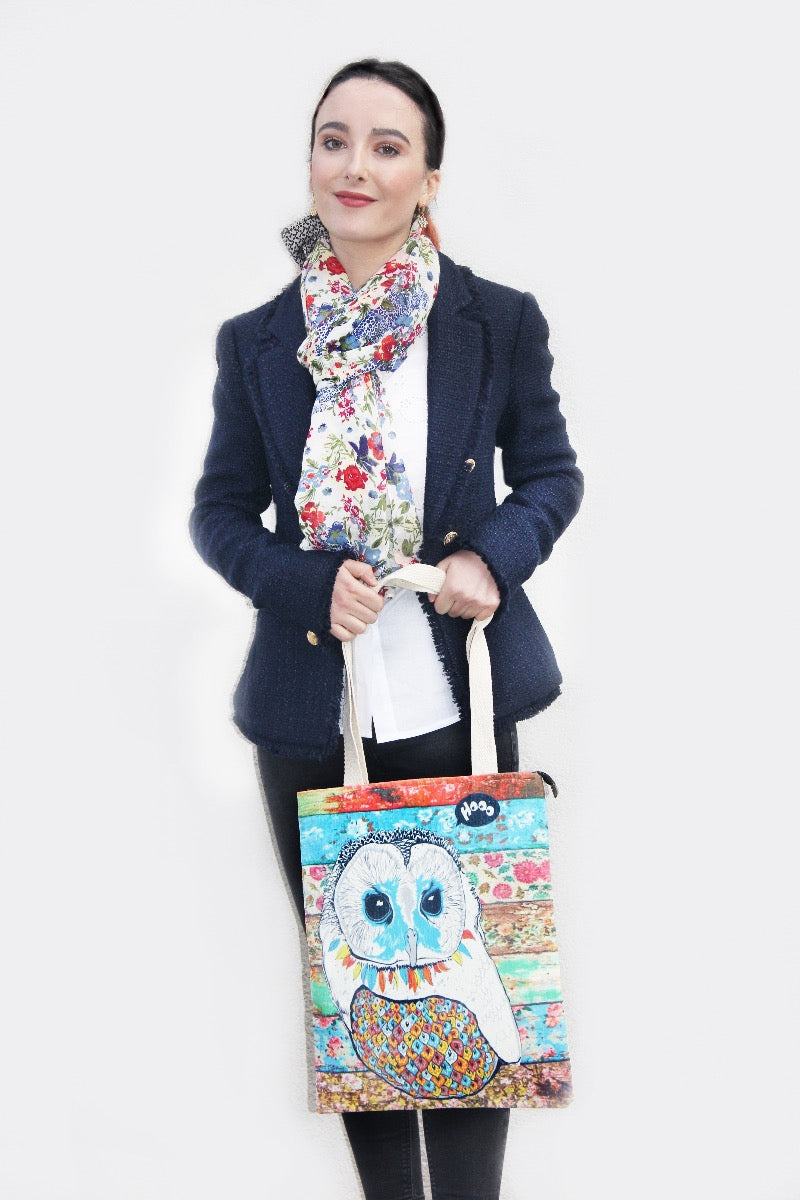 owl print shopping bag