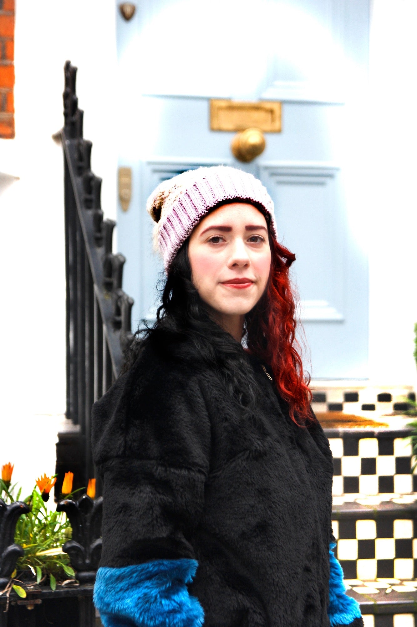 Lavender Knitted Women's Winter Beanie Bobble Hat with Pom Poms