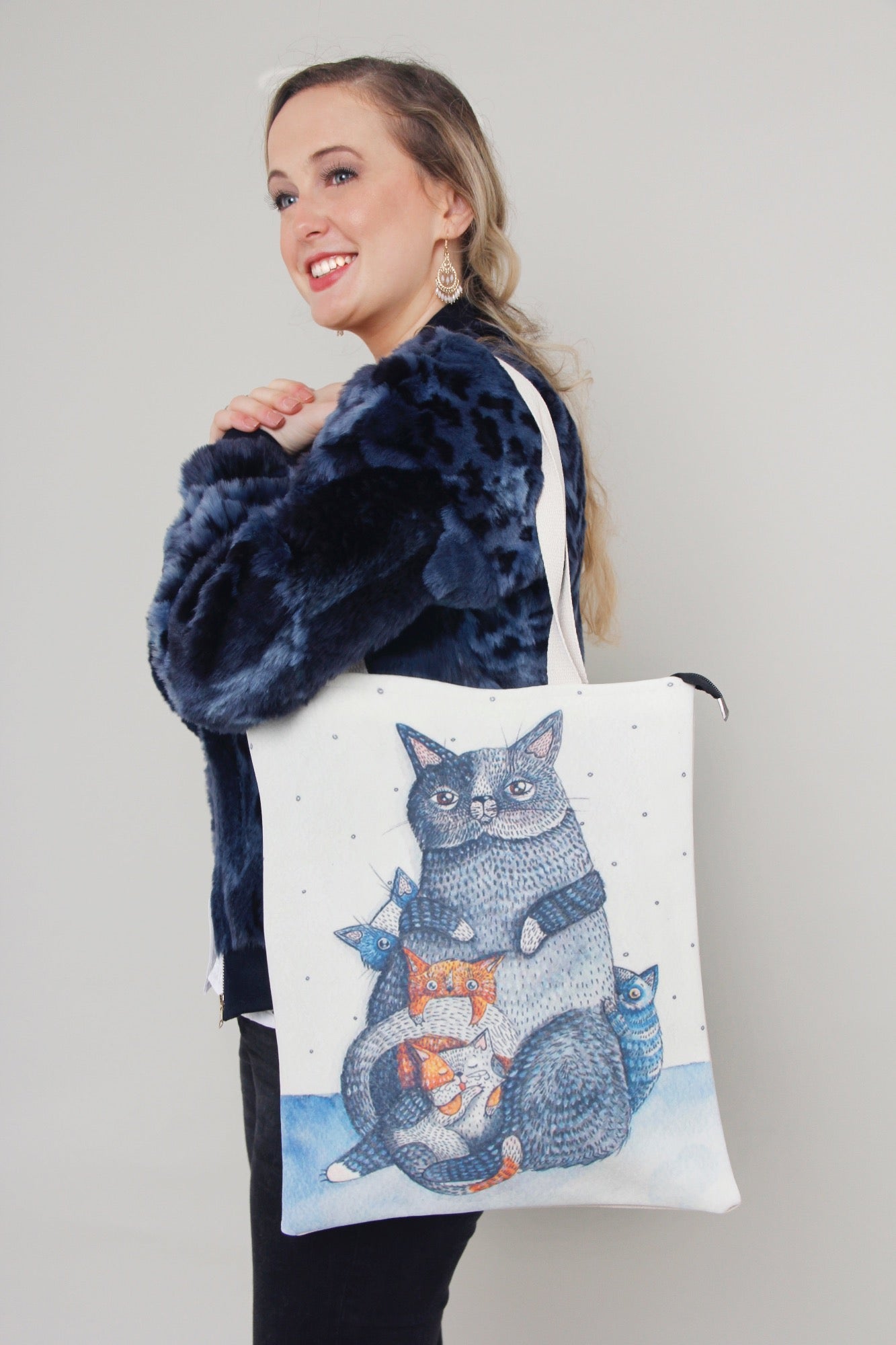 kitten print fabric tote bag
