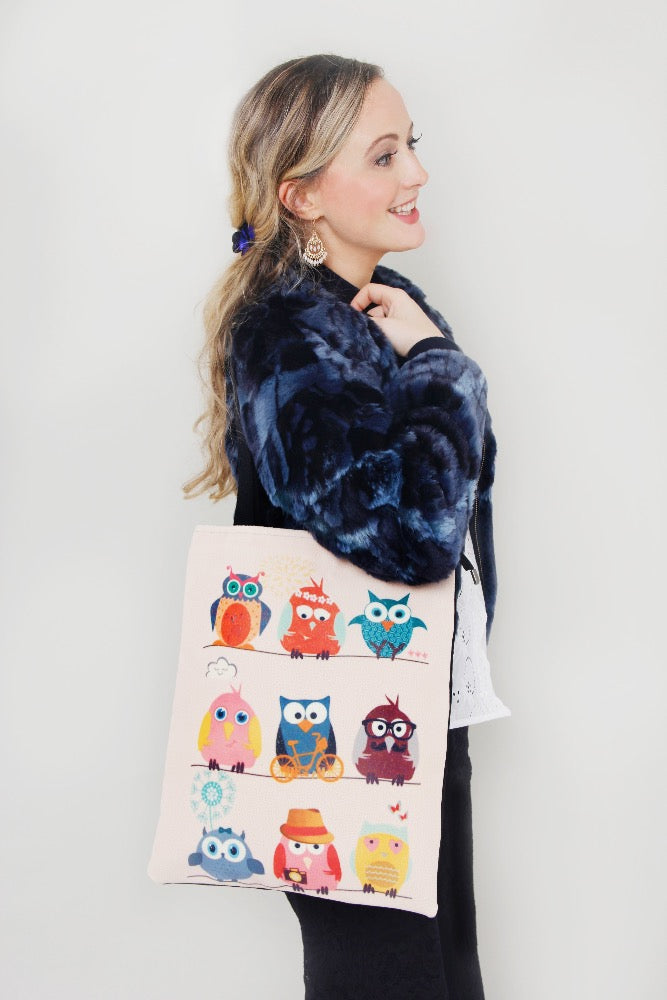 small owls print tote bag