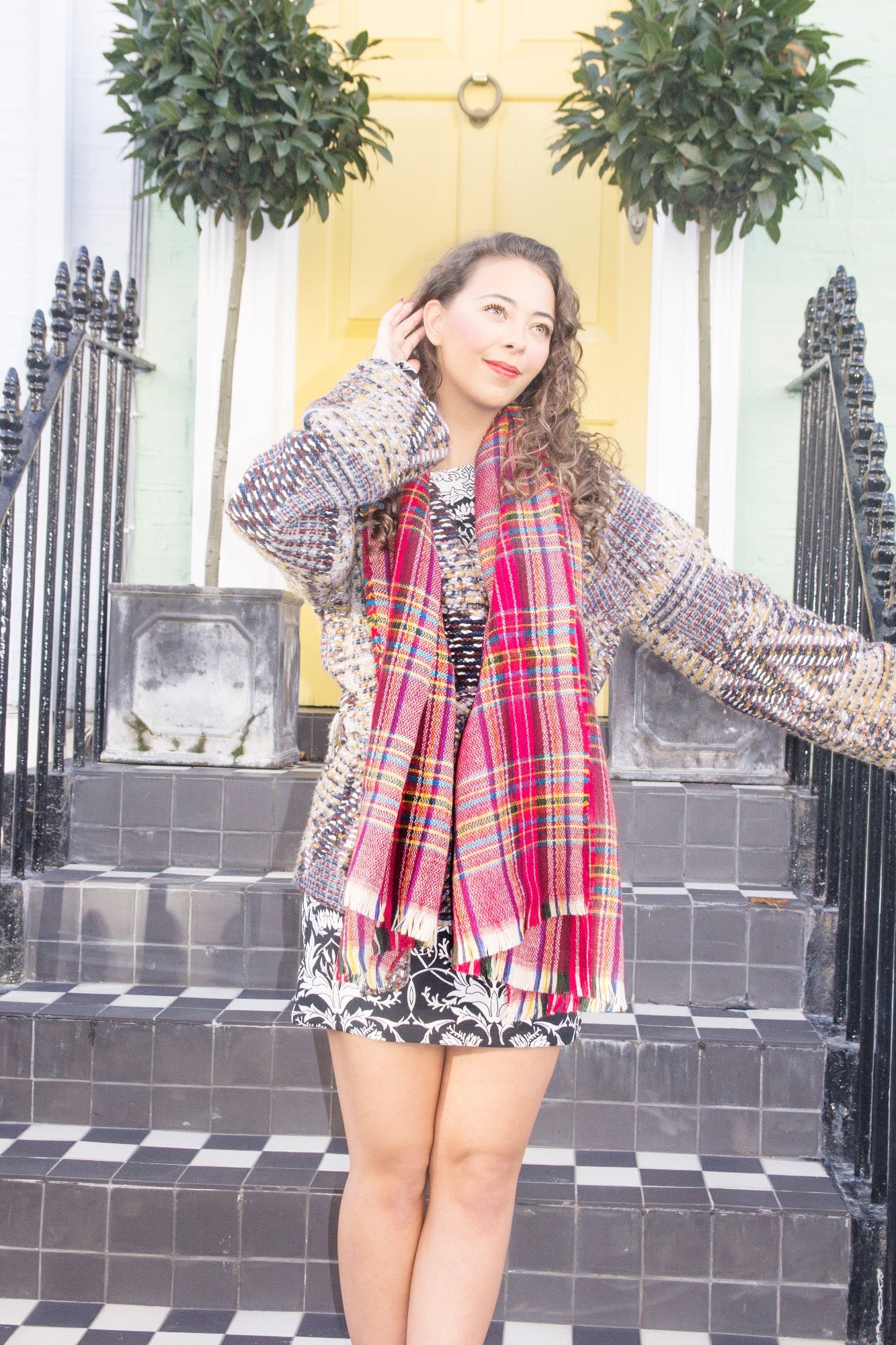 red women's winter checked scarf