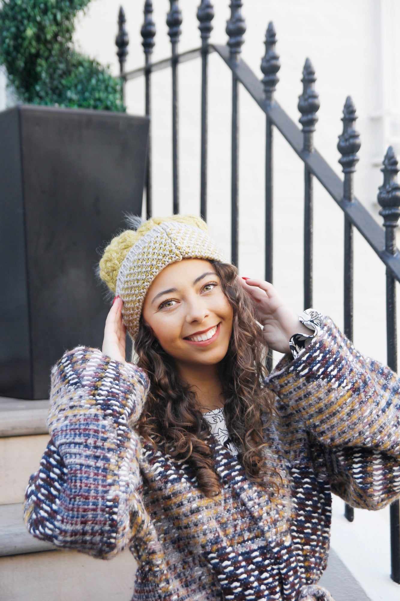 knitted beanie with pom pom
