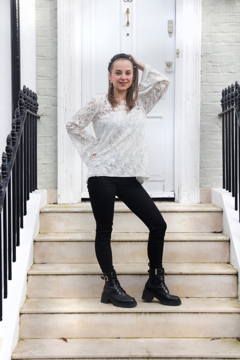Mian Bell Sleeve Cotton Lace Blouse