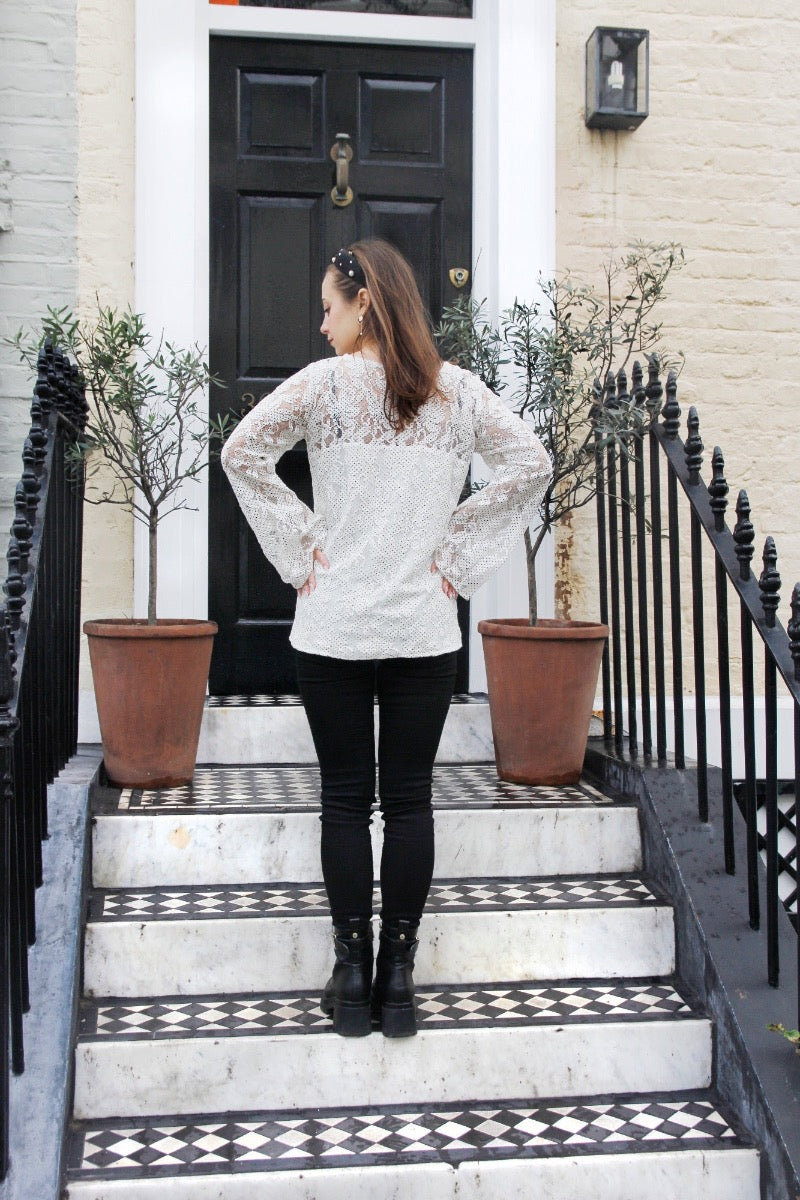 Mian Bell Sleeve Cotton Lace Blouse