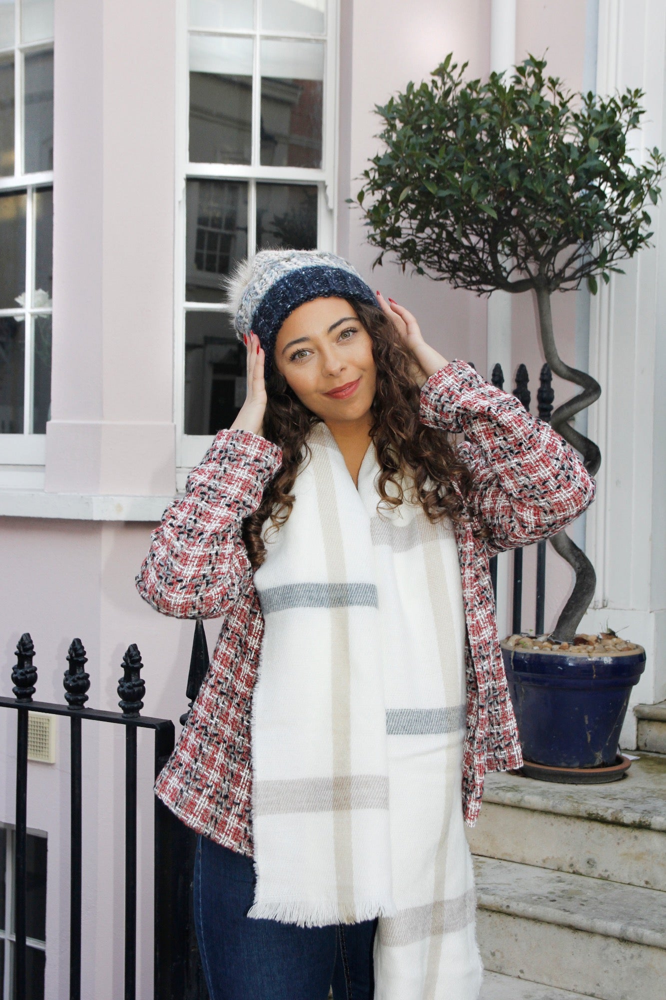 knitted beanie with pom pom