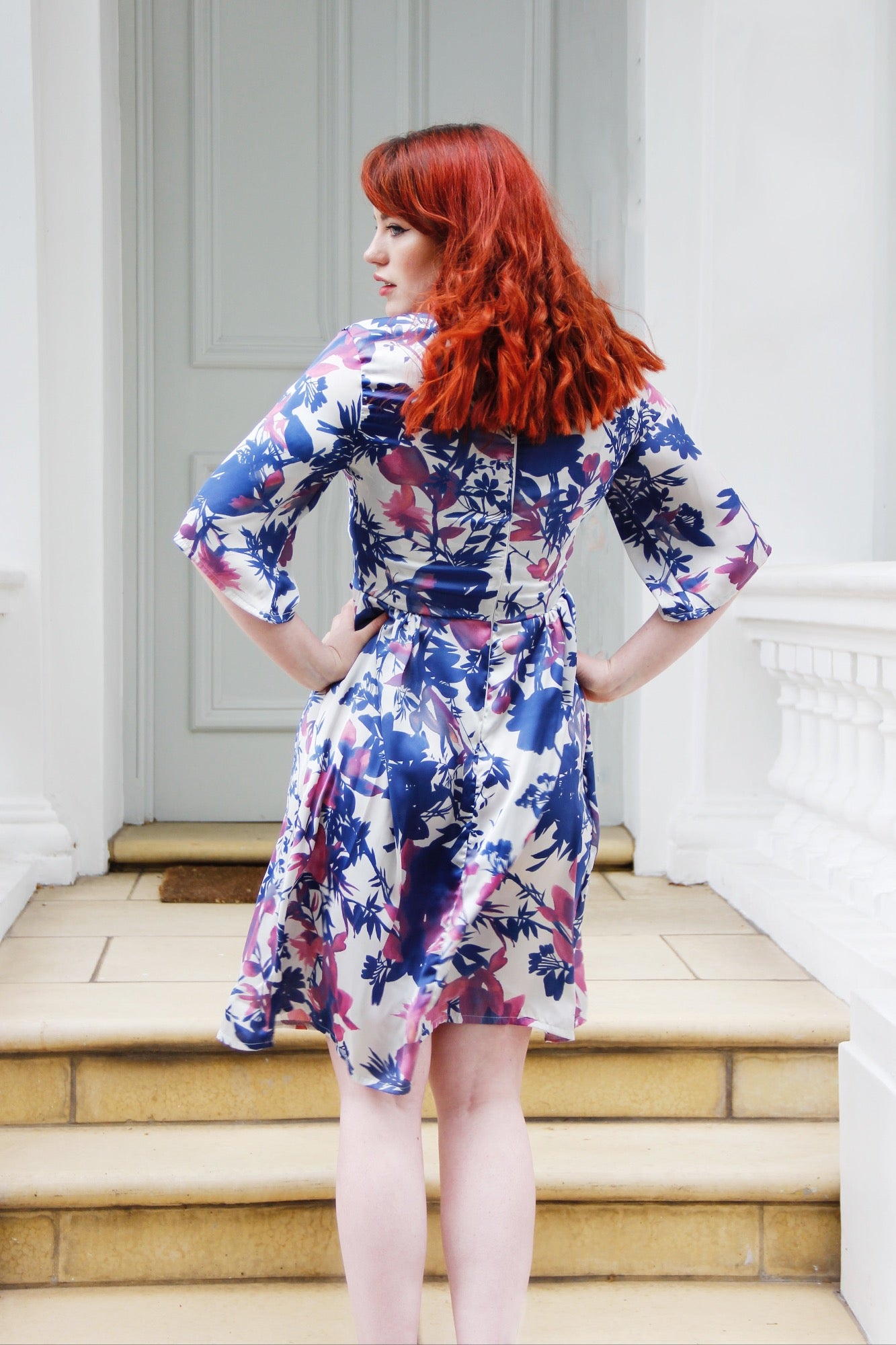 Camila Dress - Blue & Pink Print Short Sleeve Dress