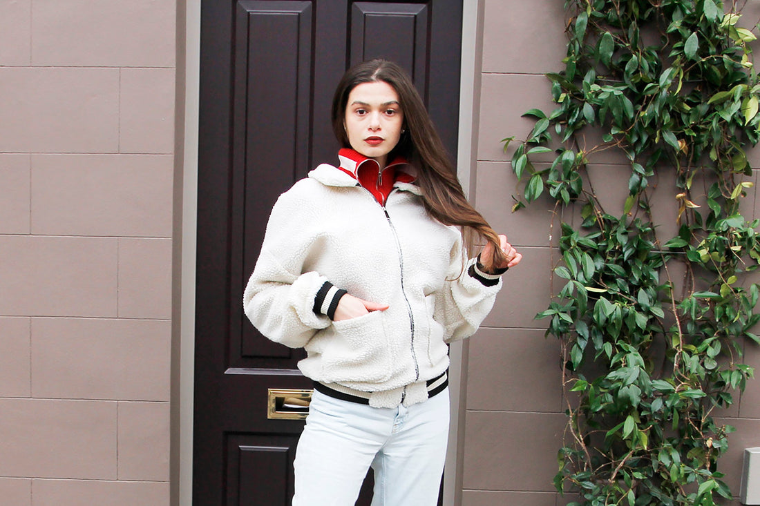 Cream Colour Fleece Bomber Jacket