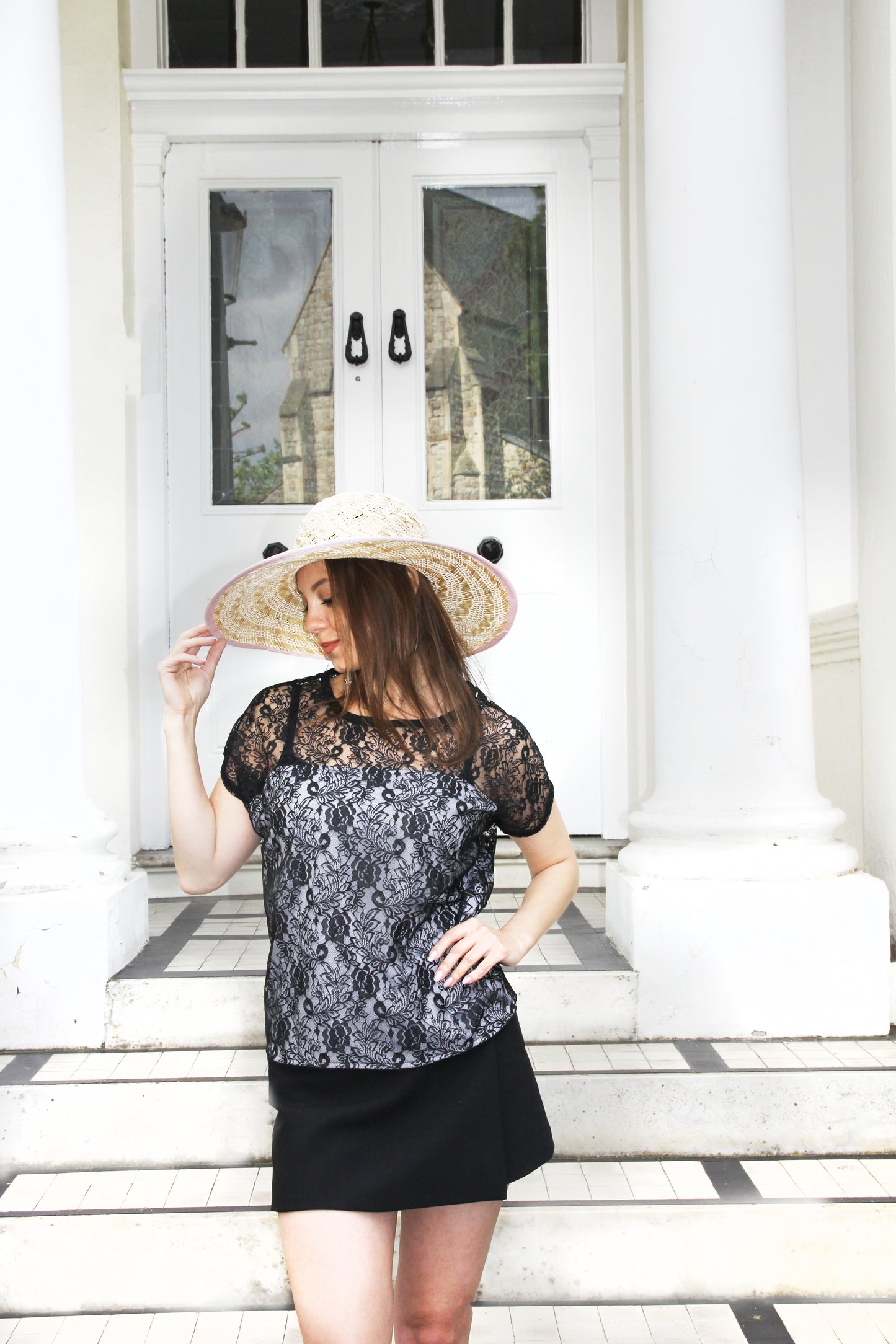 Emilia Black Lace Blouse Dropped Shoulder Sleeves