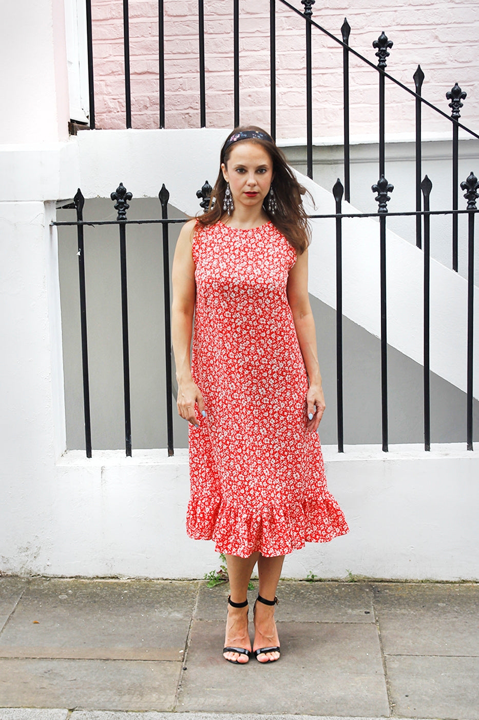 Mira - Red and White Floral Print Dress