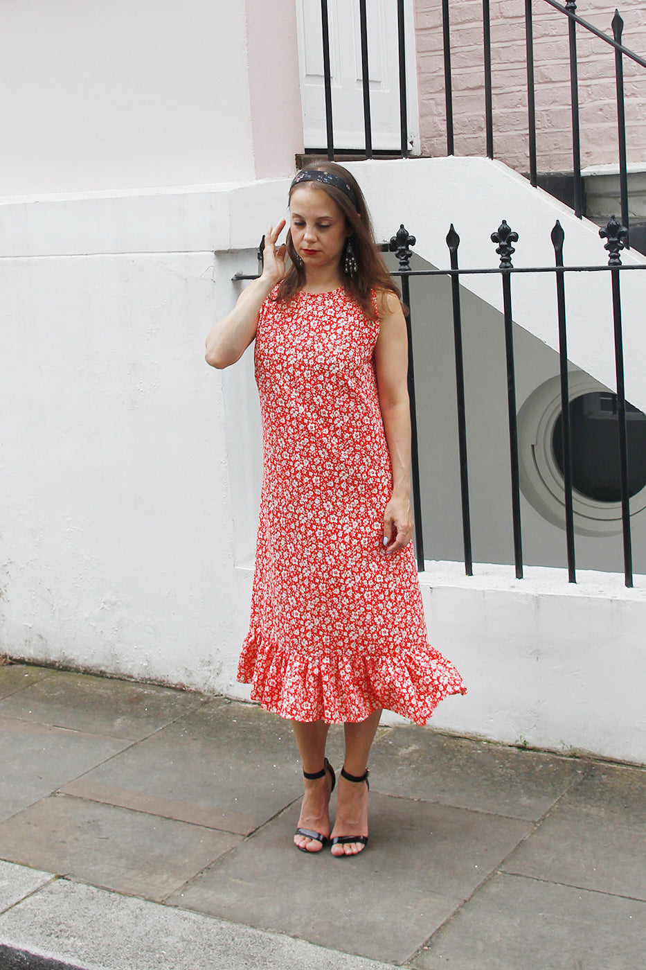 Mira - Red and White Floral Print Dress