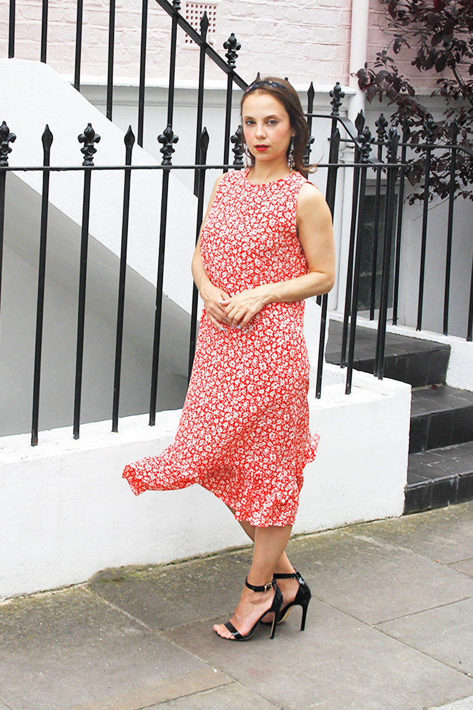 Mira - Red and White Floral Print Dress