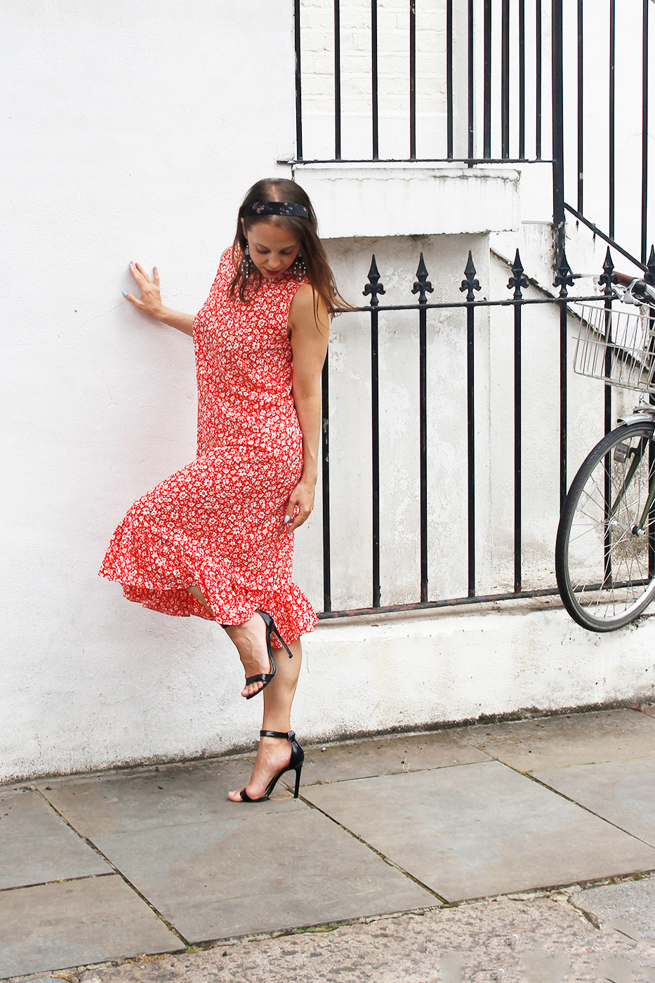 Mira - Red and White Floral Print Dress