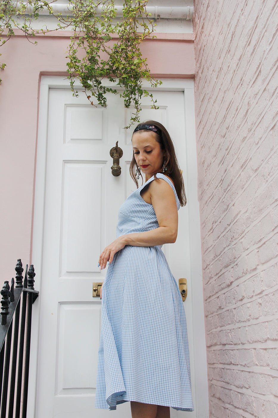 Rene - Pale Blue Check Print Dress