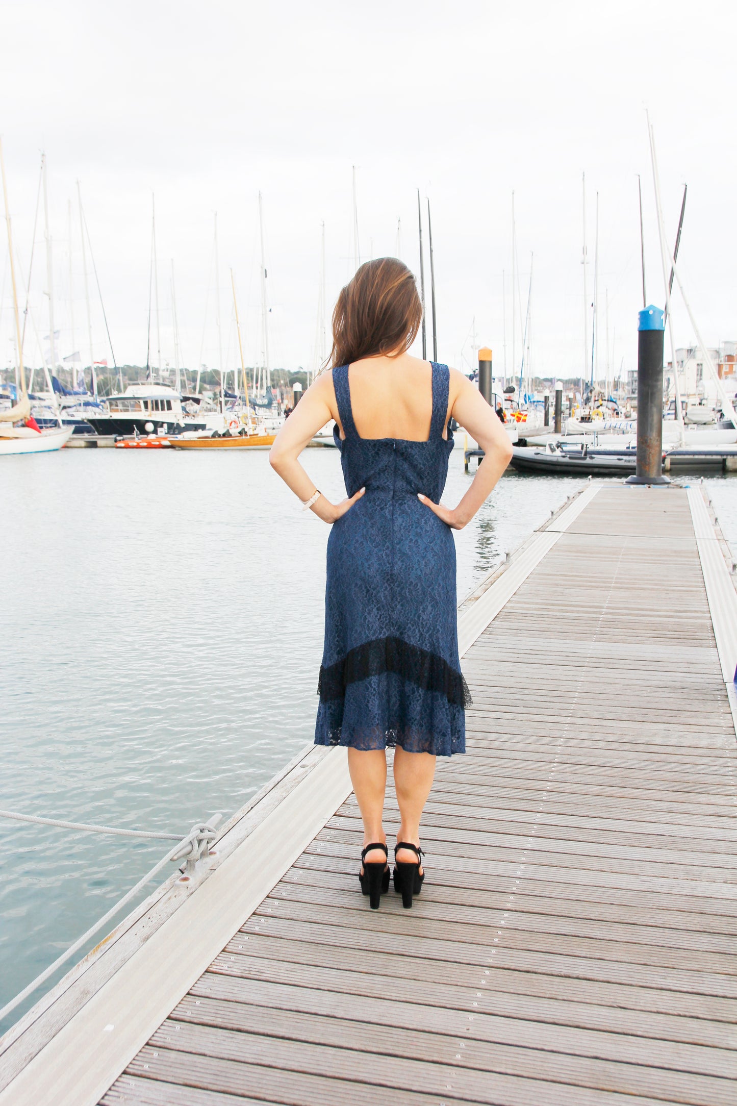 Beatrice Dress - Blue Lace Sleeveless Dress