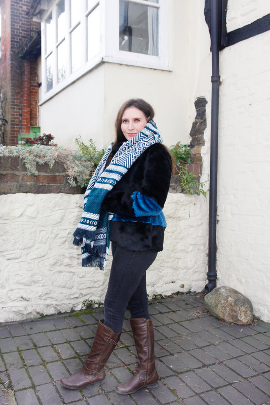 Green and White multi colour print Blanket Winter Scarf