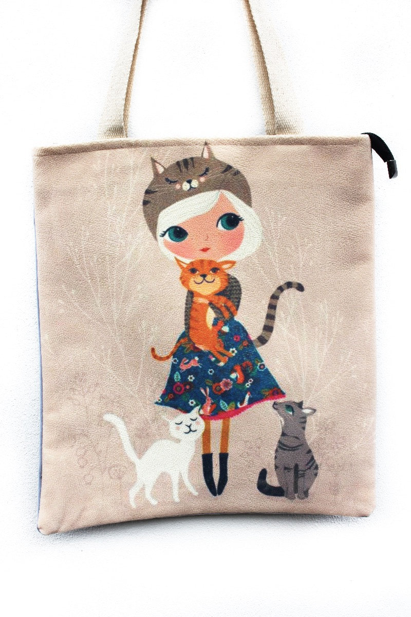 sweet cats print hand bag