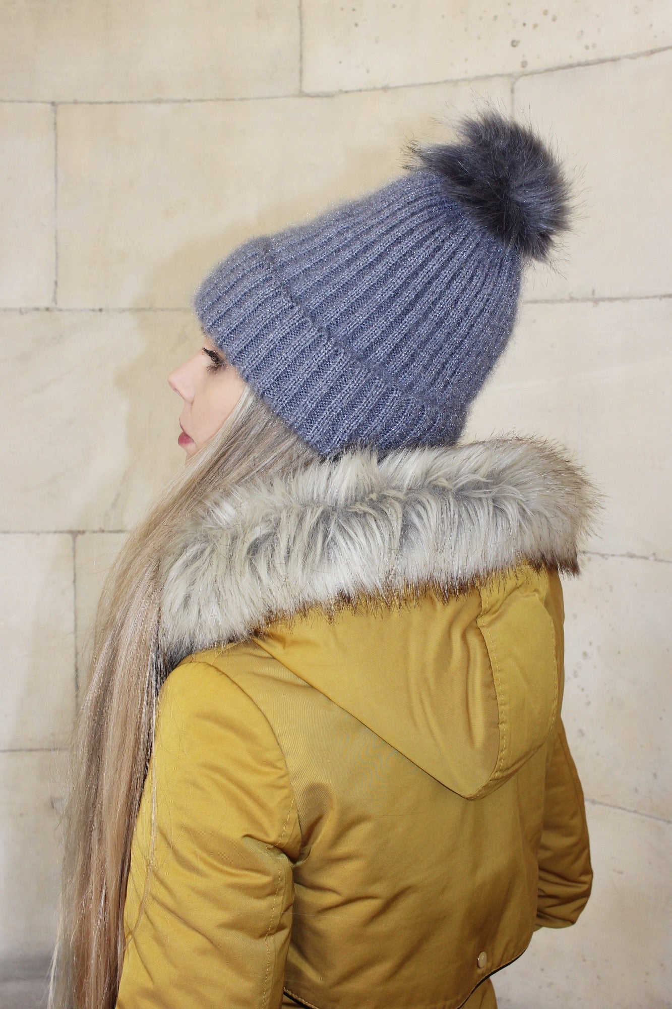 Light Grey Pom  Pom Beanie Hat