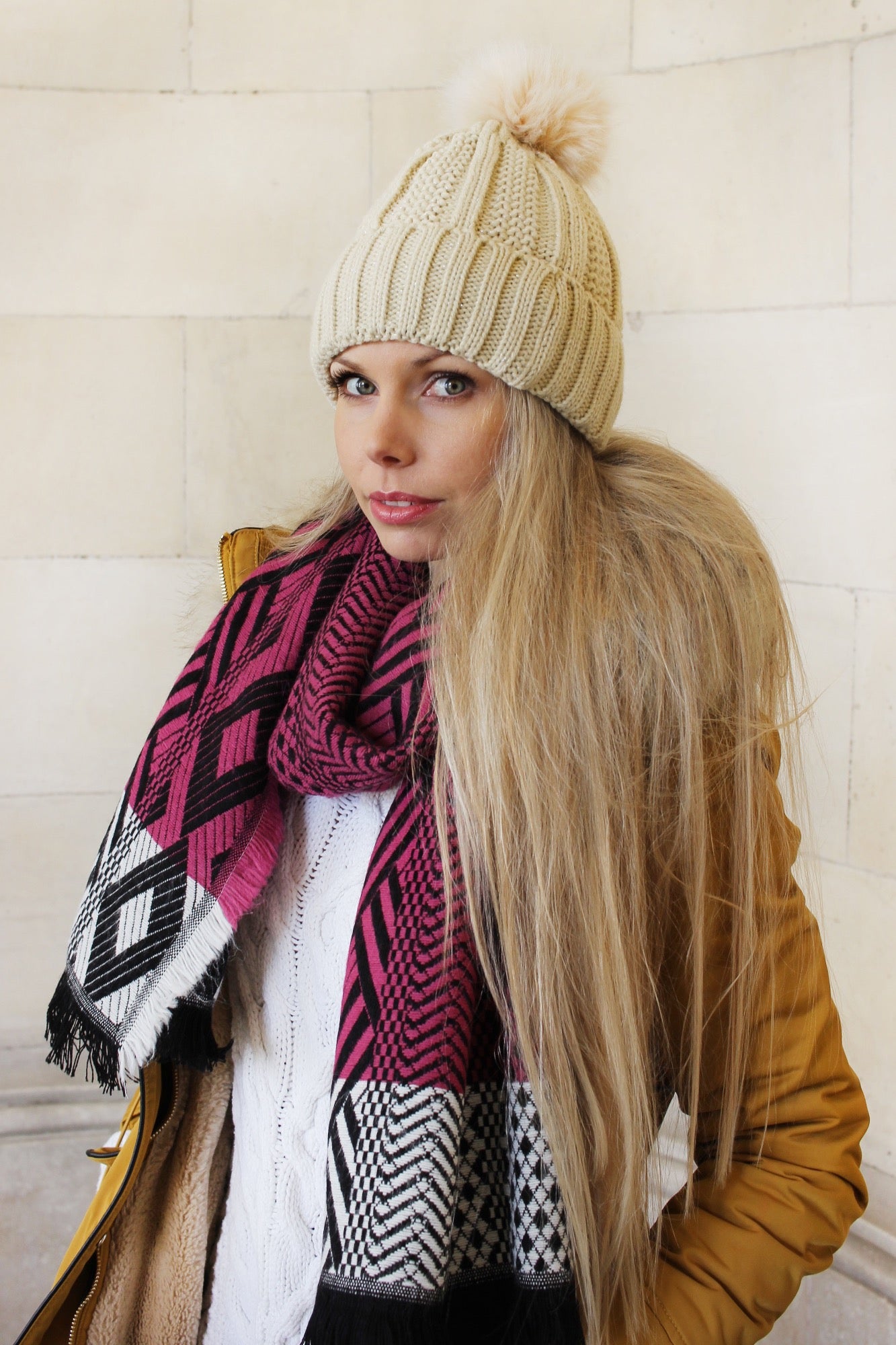 Black best sale pink scarf