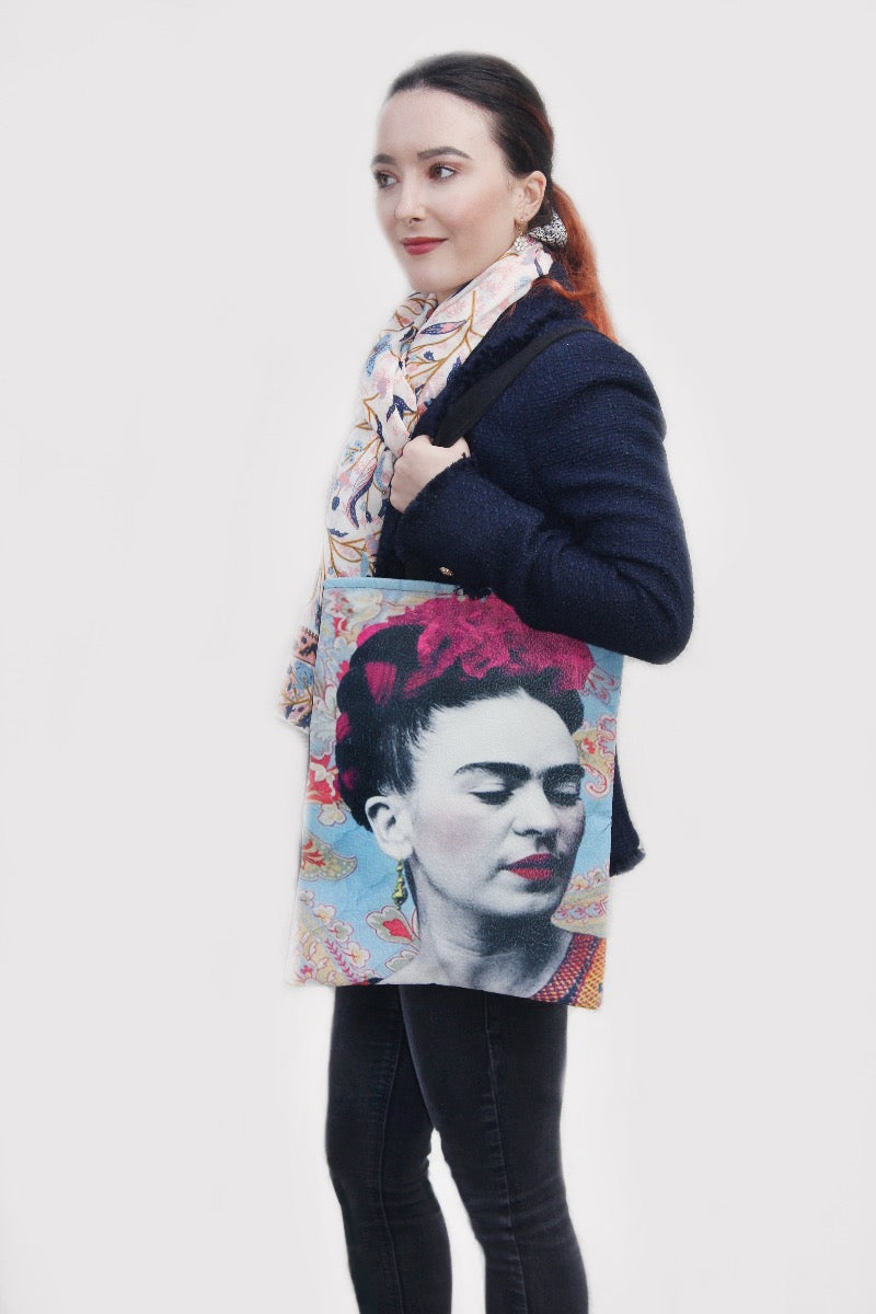 Tote Bag - Freda Kahlo Inspired - Blue Portrait