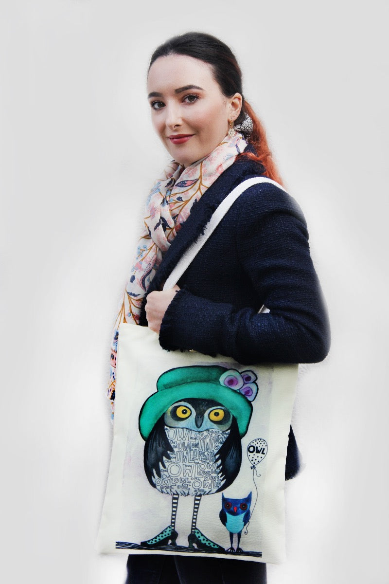 Tote Bag - Owl with Green Hat