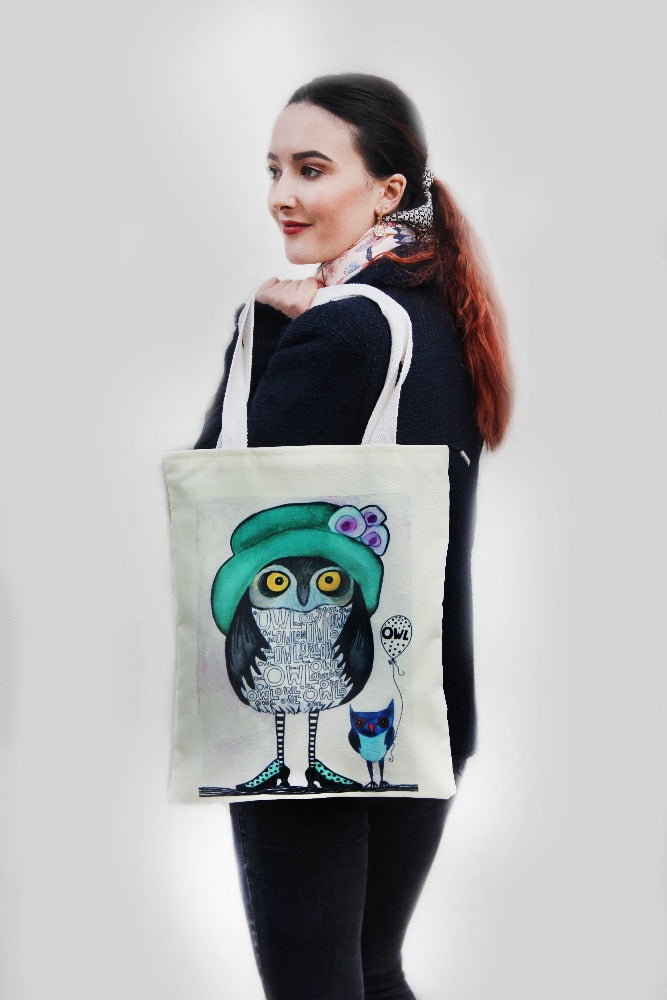 Tote Bag - Owl with Green Hat