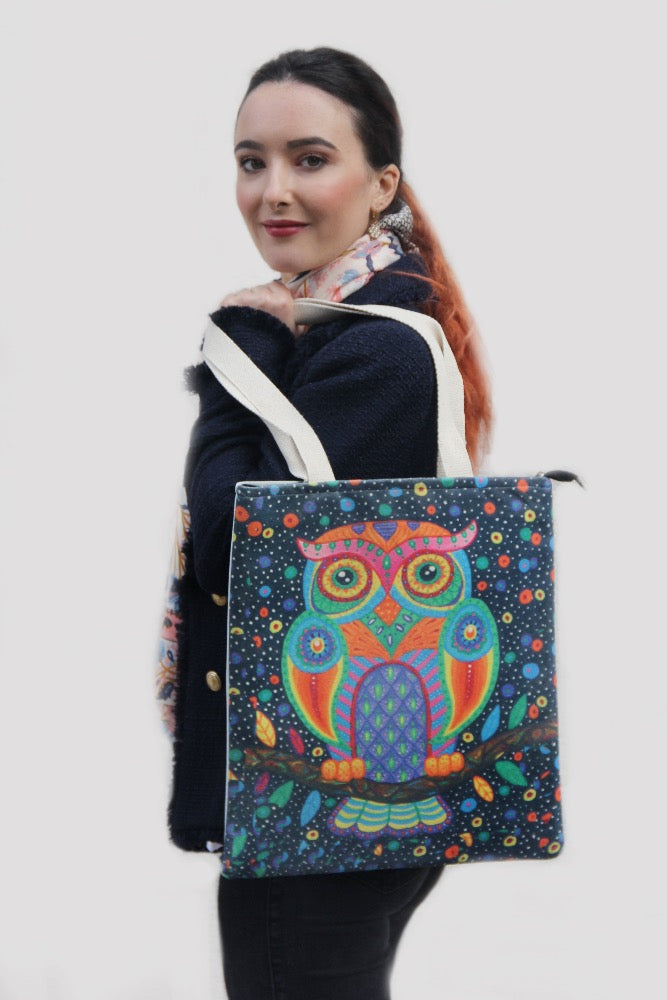 large owl print bag