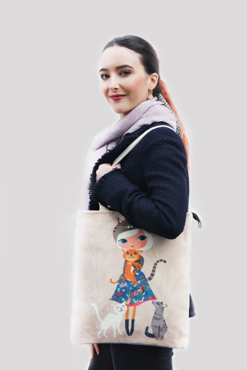 Tote Bag - Girl With Cats