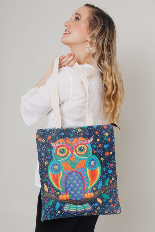 large owl print tote bag