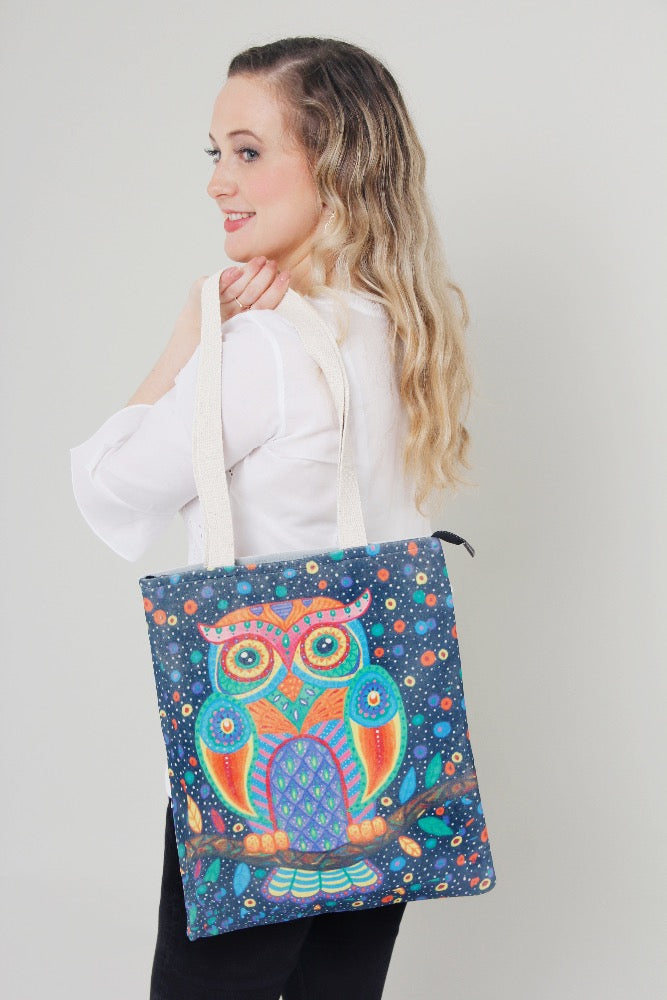 Tote Bag- Dark Blue Single Owl