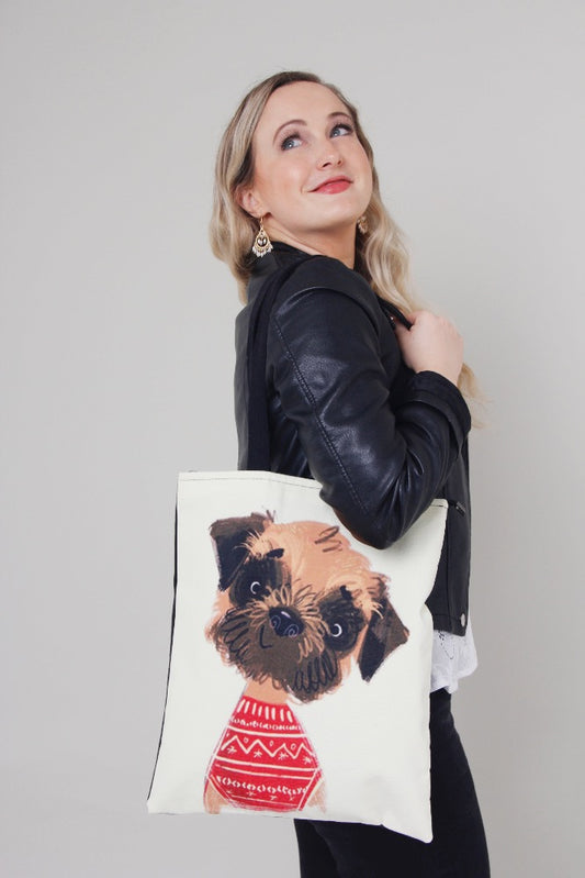 dog with jumper print tote bag