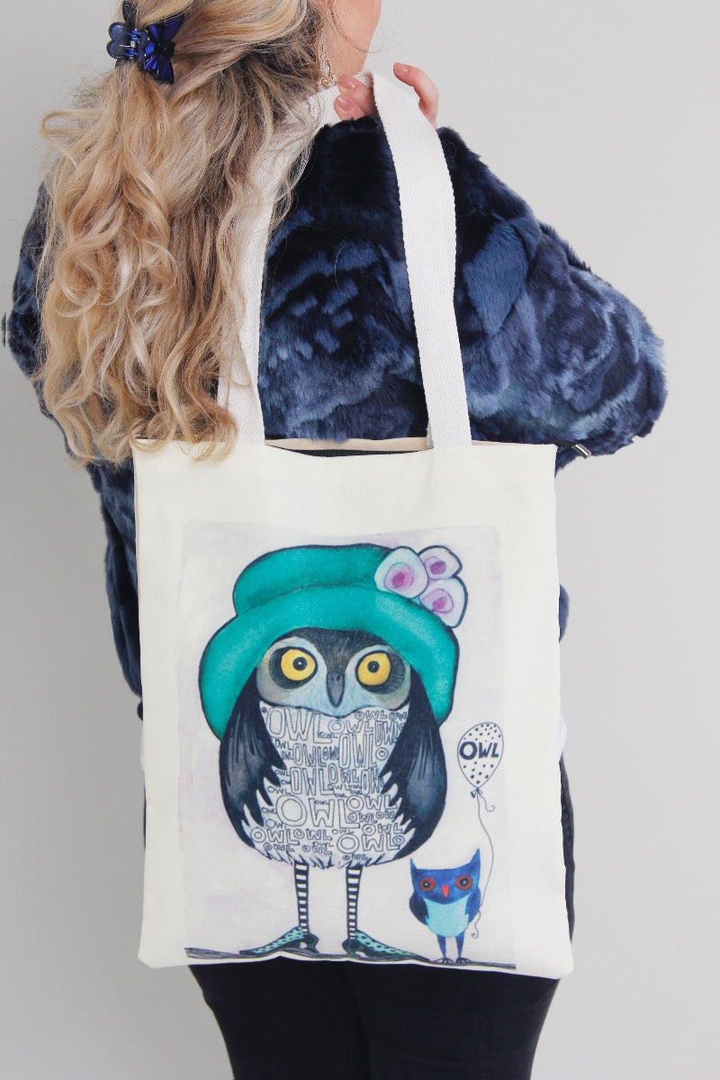 sweet owl print shopping bag