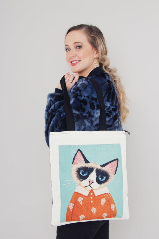 Cat print tote bag