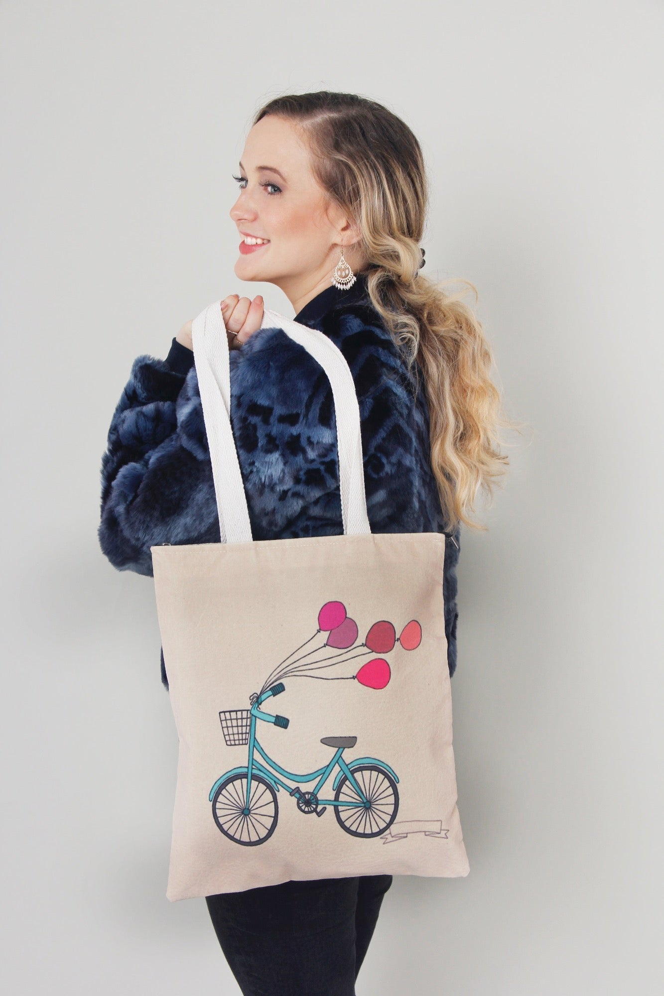 tote bag with bicycle print 