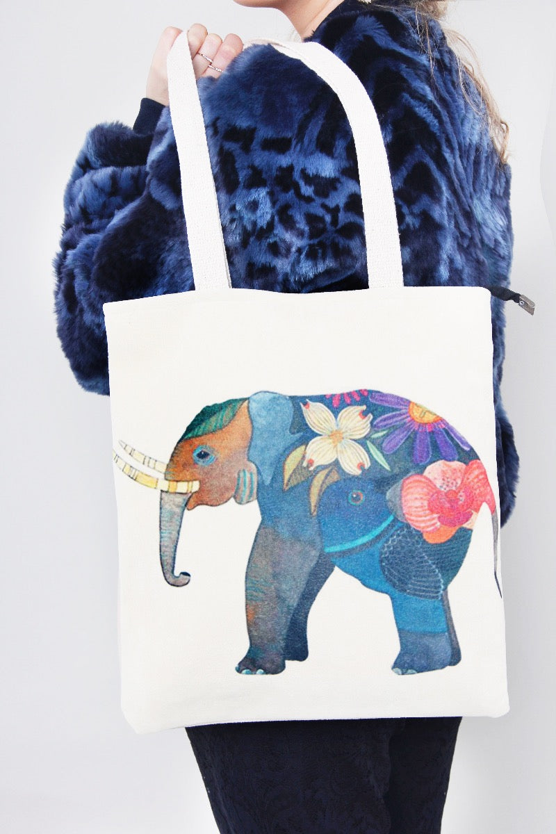 elephant print fabric shopping bag