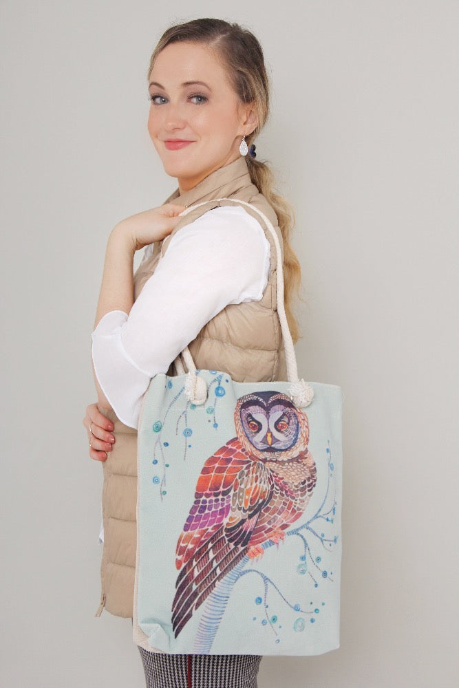 owl on the tree print tote bag