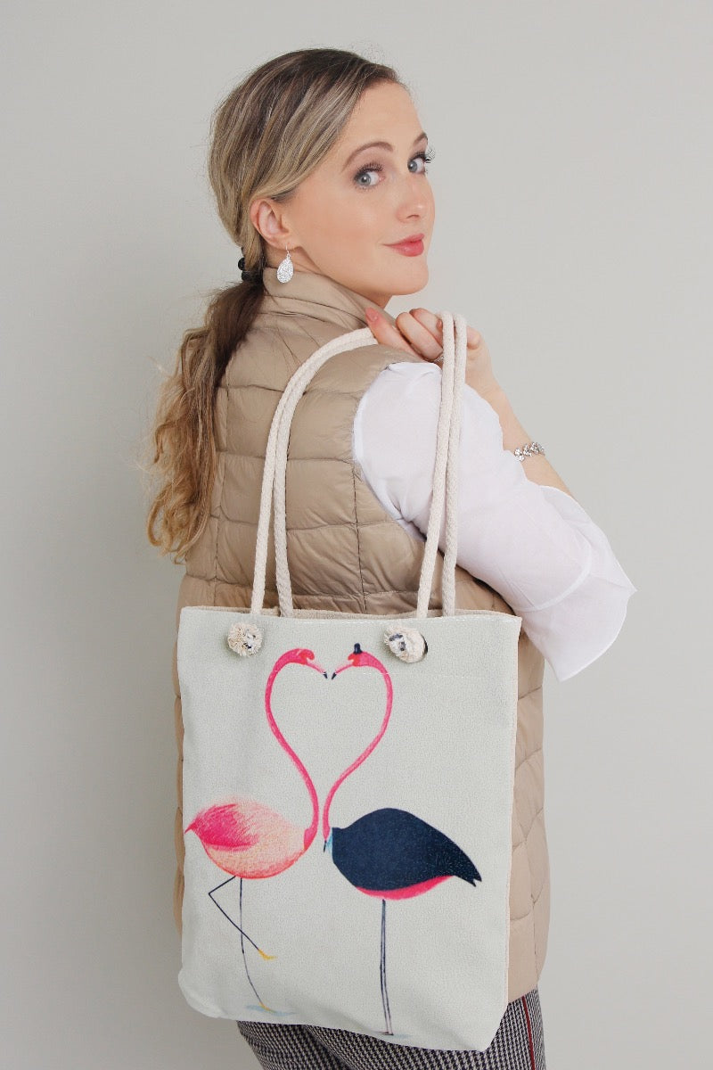 flamingos print tote bag